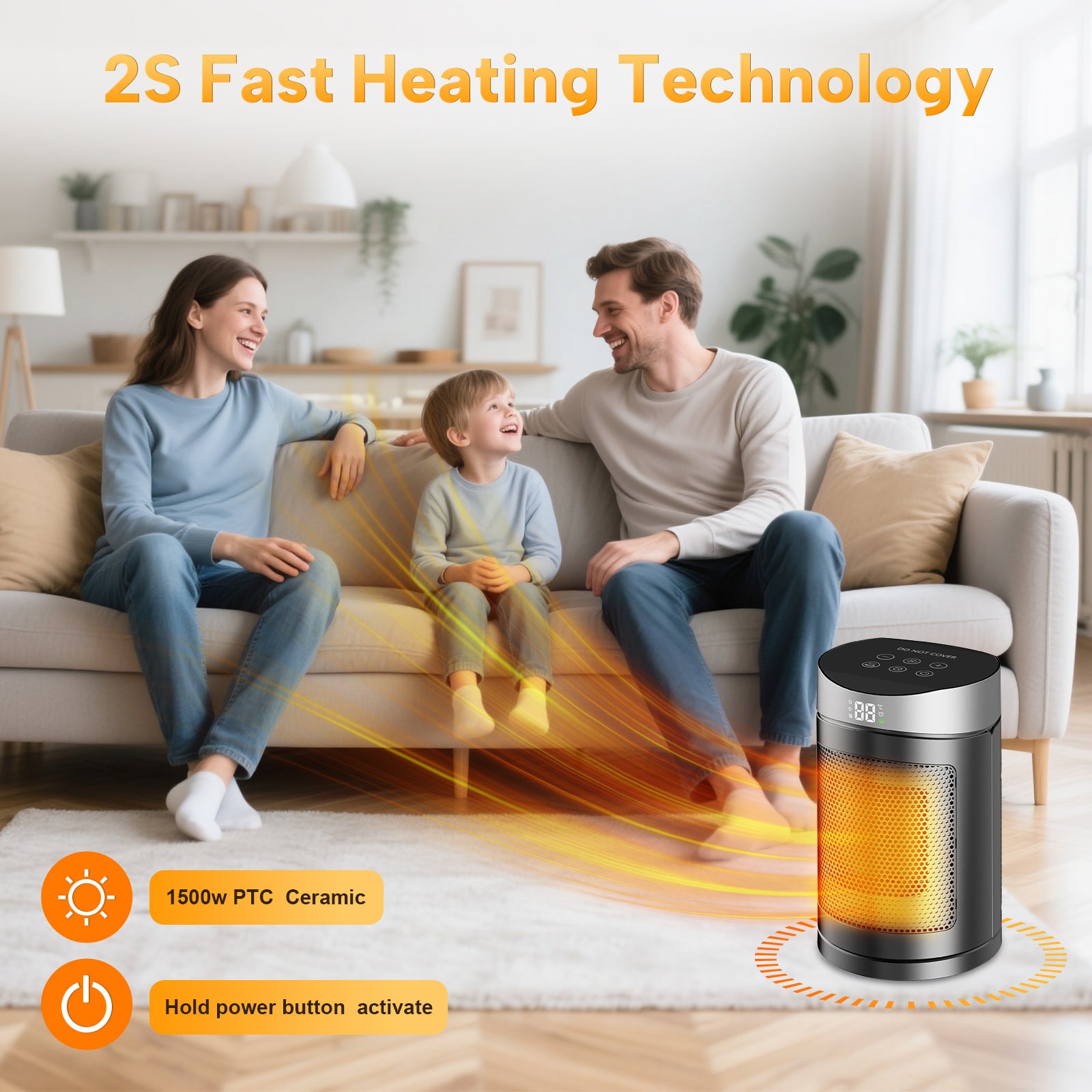 Cross-Border New Model Warm Air Blower Household Touch Screen Remote Control Heater Desktop Electric Heater Small Sun Heater