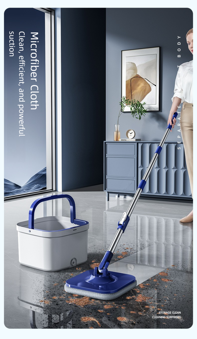 Dual-use Rotating Mop with Wet and Dry Function, Hands-Free Washing, Household Mop Bucket with Automatic Spin-Dry, Lazy Mop