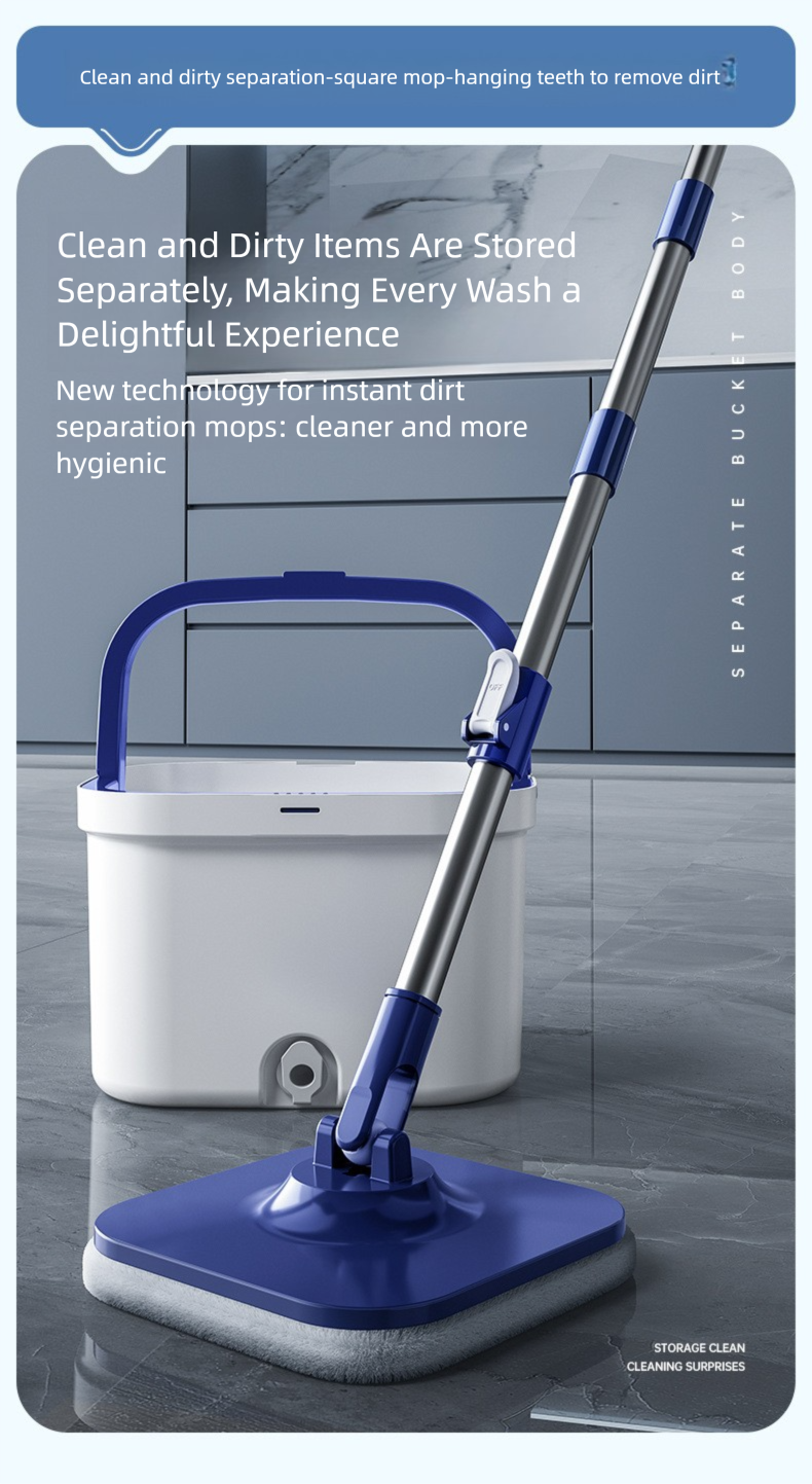 Dual-use Rotating Mop with Wet and Dry Function, Hands-Free Washing, Household Mop Bucket with Automatic Spin-Dry, Lazy Mop