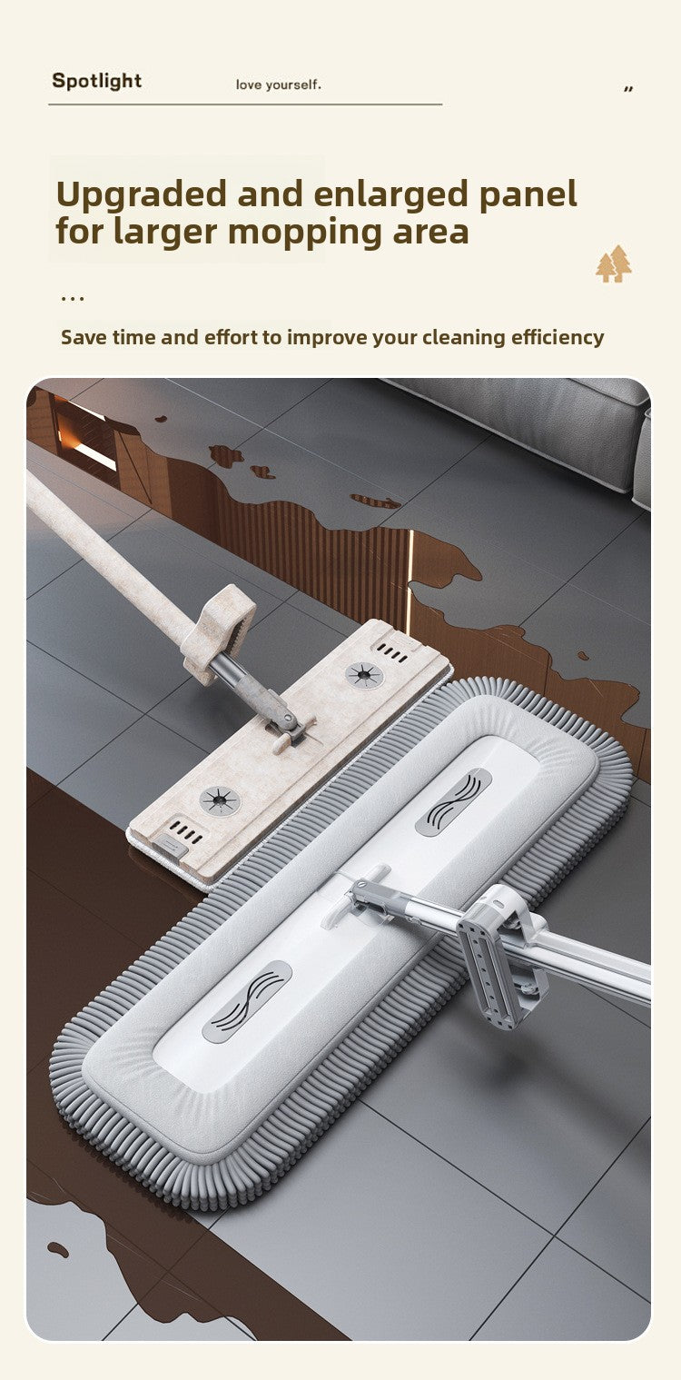 Chenille Hands-Free Mop 45CM Flat Mop Dry and Wet Dual-Use Lazy Household Large Floor Mop with Foldable Bucket