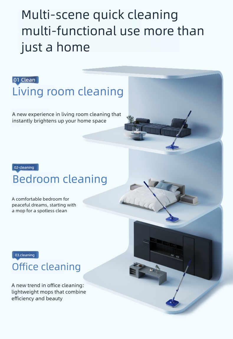 Dual-use Rotating Mop with Wet and Dry Function, Hands-Free Washing, Household Mop Bucket with Automatic Spin-Dry, Lazy Mop