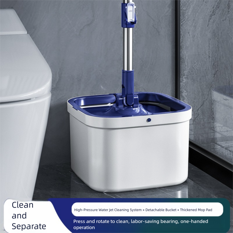 Dual-use Rotating Mop with Wet and Dry Function, Hands-Free Washing, Household Mop Bucket with Automatic Spin-Dry, Lazy Mop
