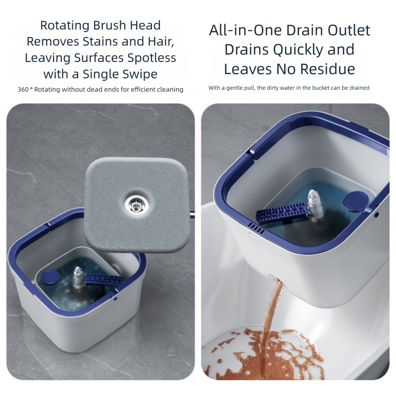 Dual-use Rotating Mop with Wet and Dry Function, Hands-Free Washing, Household Mop Bucket with Automatic Spin-Dry, Lazy Mop
