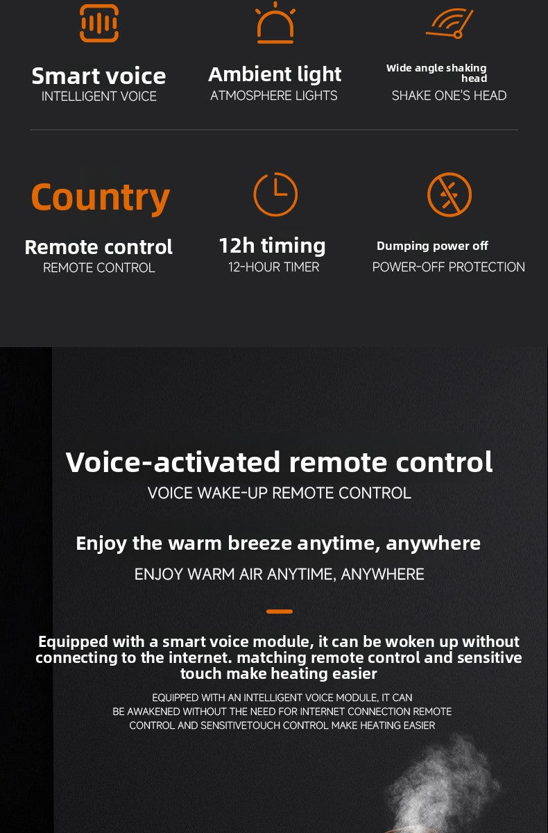 Cross-Border In-Stock Warm Air Blower Household Heater Intelligent Voice Vertical PTC Heater Fast Heating Electric Heater New Product