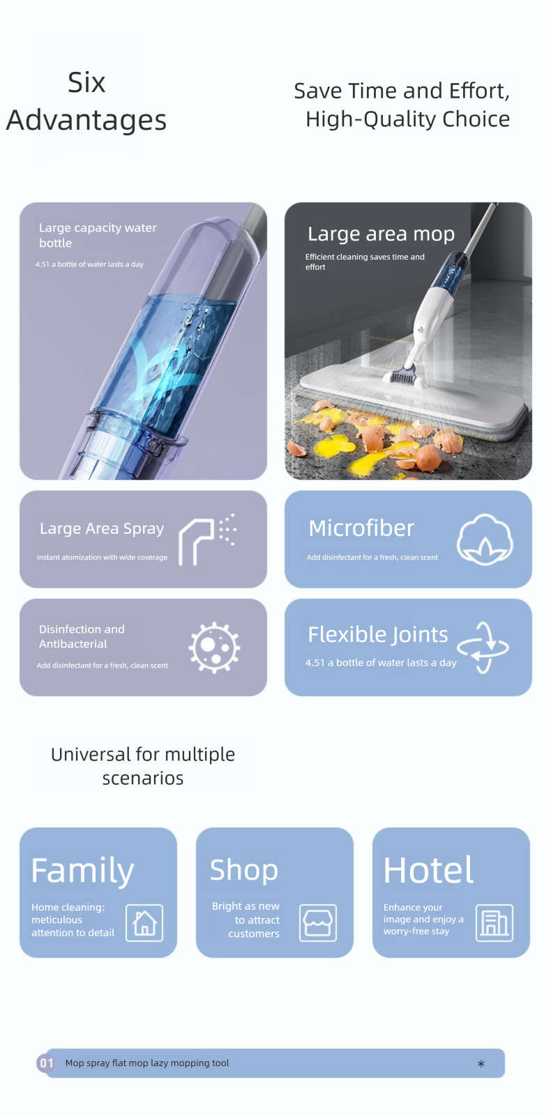 Thickened and Sturdy Hands-Free Household One-Spray Nano Spray Flat Mop Lazy Mop Floor Cleaning Mop