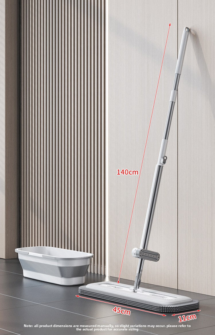 Chenille Hands-Free Mop 45CM Flat Mop Dry and Wet Dual-Use Lazy Household Large Floor Mop with Foldable Bucket