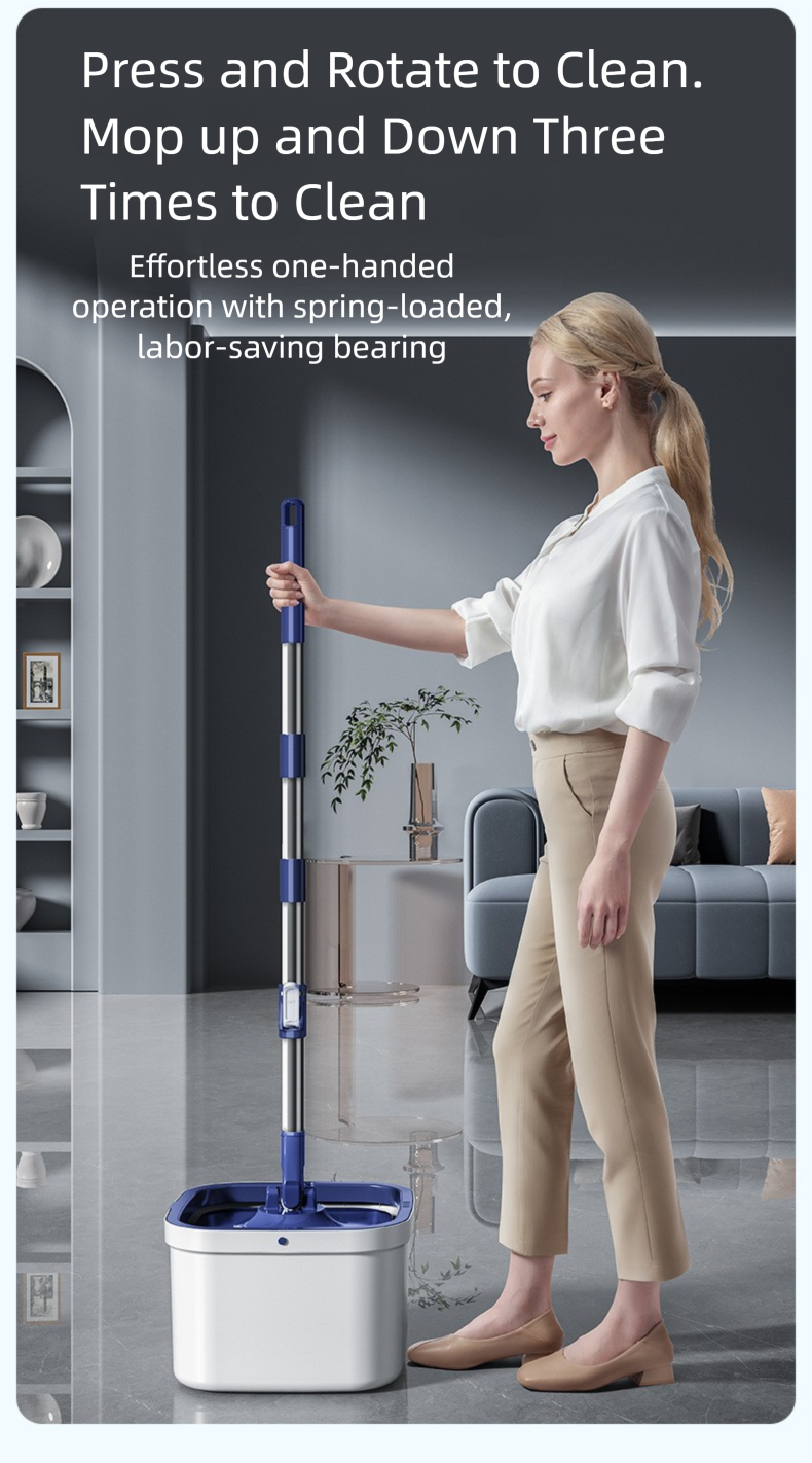 Dual-use Rotating Mop with Wet and Dry Function, Hands-Free Washing, Household Mop Bucket with Automatic Spin-Dry, Lazy Mop