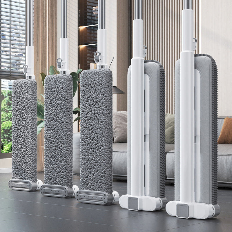 Chenille Hands-Free Mop 45CM Flat Mop Dry and Wet Dual-Use Lazy Household Large Floor Mop with Foldable Bucket