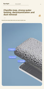 Chenille Hands-Free Mop 45CM Flat Mop Dry and Wet Dual-Use Lazy Household Large Floor Mop with Foldable Bucket