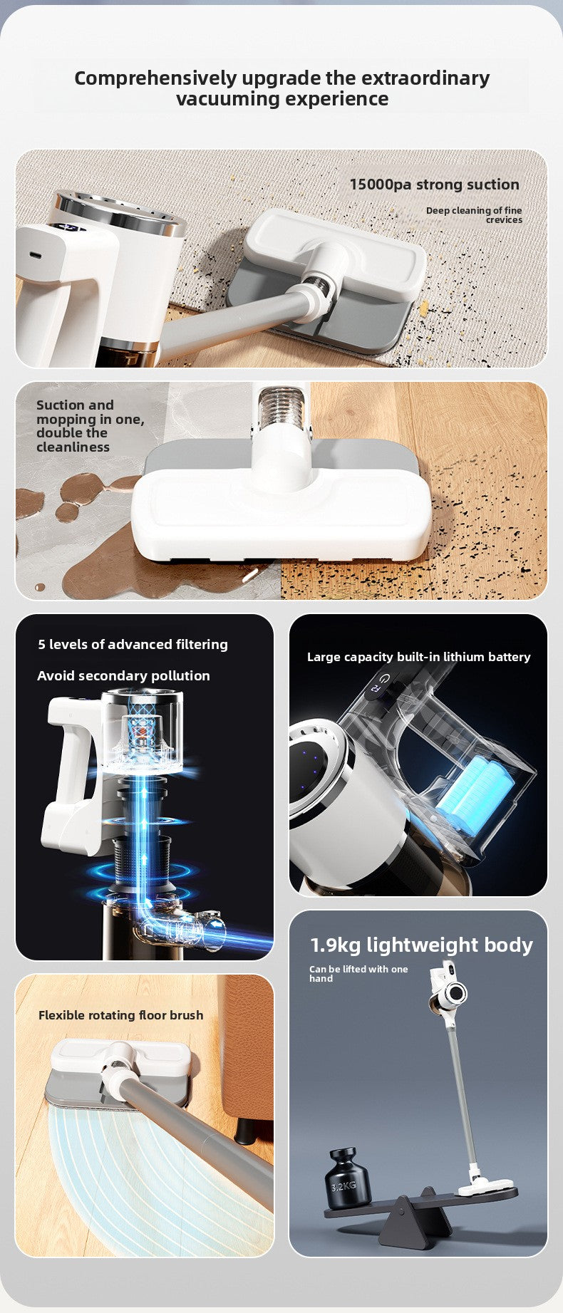 Cross-Border New Wireless Vacuum Cleaner for Home Use, High Suction Power, Vacuum and Mop Integrated, Convenient Handheld Vacuum Cleaner with Floor Brush