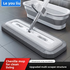 Chenille Hands-Free Mop 45CM Flat Mop Dry and Wet Dual-Use Lazy Household Large Floor Mop with Foldable Bucket