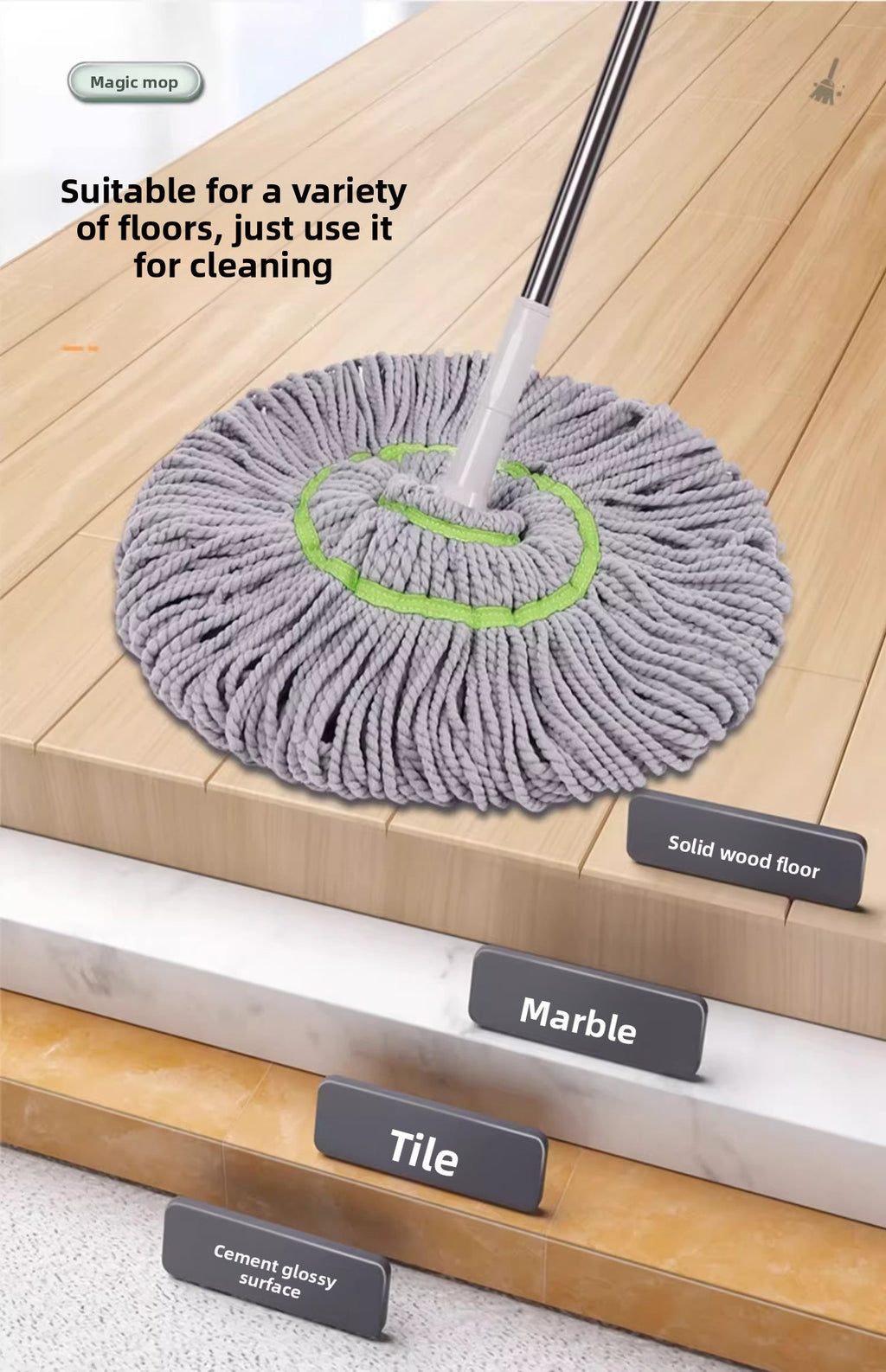 2025 New Model Mop Hands-Free Self-Wringing Household One-Push Clean Rotating Lazy Mop Automatic Water-Removing Floor Mop