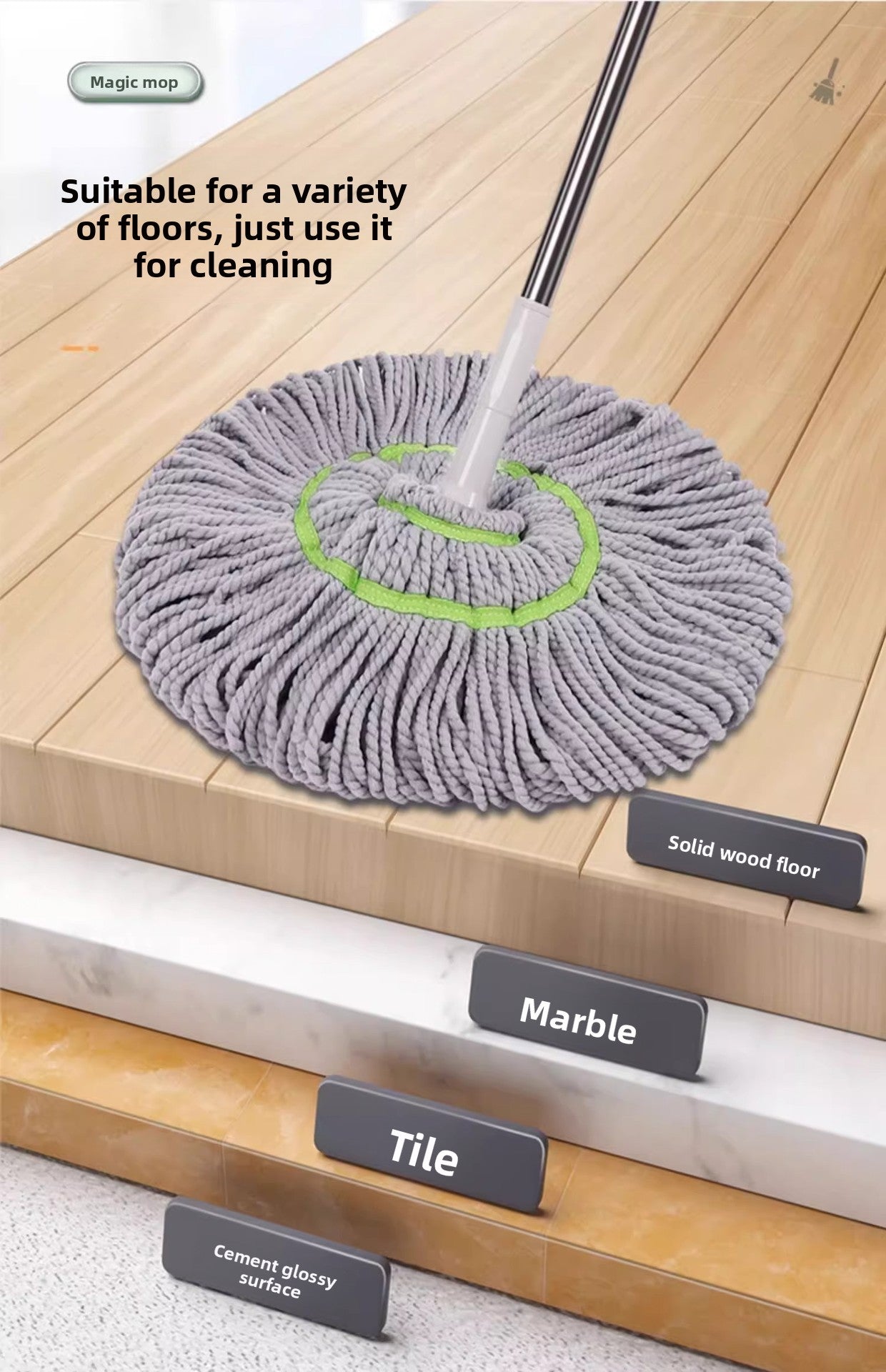 2025 New Model Mop Hands-Free Self-Wringing Household One-Push Clean Rotating Lazy Mop Automatic Water-Removing Floor Mop