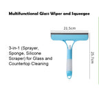 OCEUNI 3-in-1 Multi-Functional Water-Spraying Window Cleaner With Sponge & Silicone Squeegee - Removes Water Stains Cleaning Tool