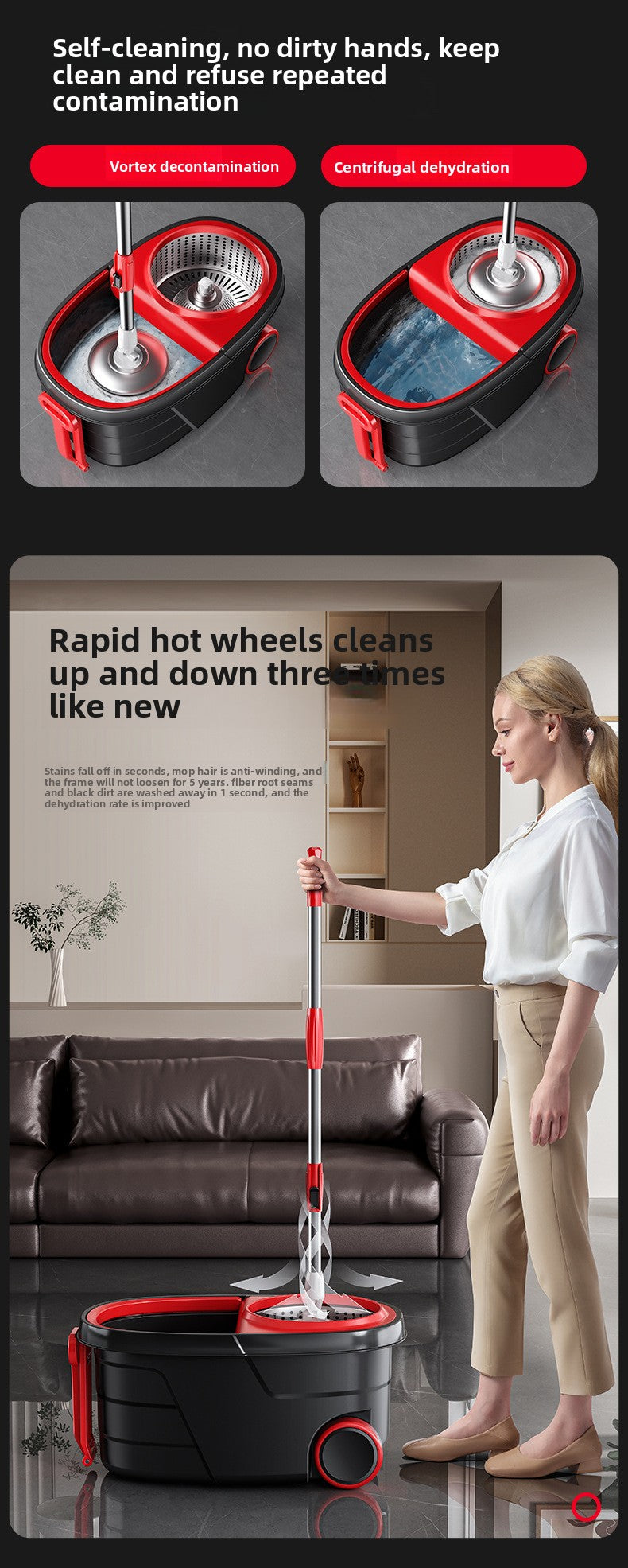 New Lazy Rotating Mop for Home Use, Automatic Mop Bucket, Hands-Free Cleaning, One-Sweep Clean, Dry and Wet Dual-Use Mop