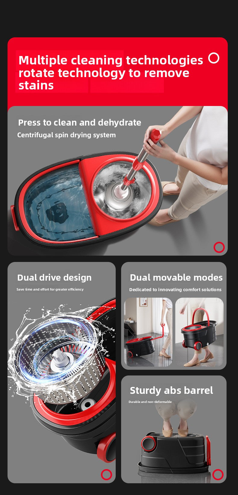 New Lazy Rotating Mop for Home Use, Automatic Mop Bucket, Hands-Free Cleaning, One-Sweep Clean, Dry and Wet Dual-Use Mop