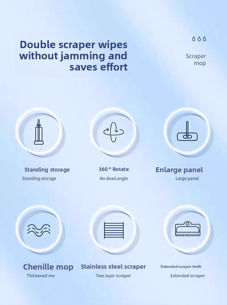 Chenille Hands-Free Mop 45CM Flat Mop Dry and Wet Dual-Use Lazy Household Large Floor Mop with Foldable Bucket