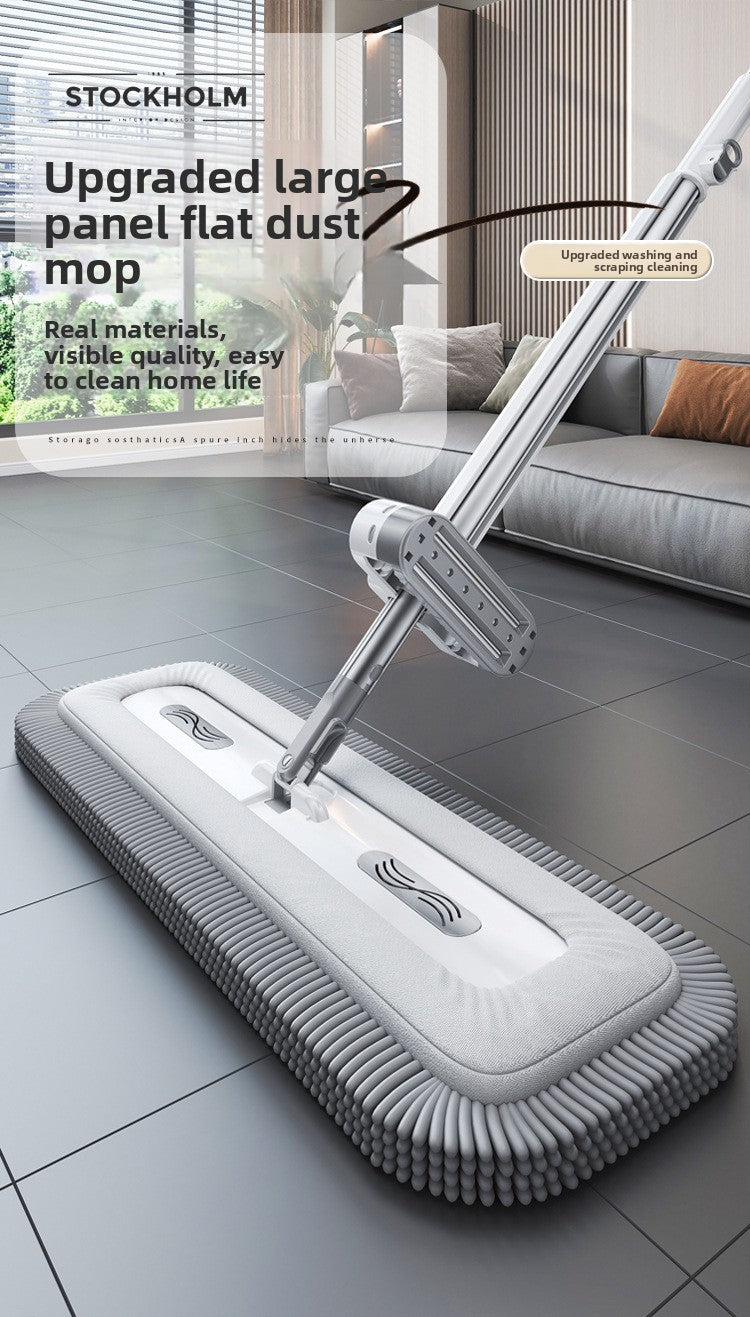 Chenille Hands-Free Mop 45CM Flat Mop Dry and Wet Dual-Use Lazy Household Large Floor Mop with Foldable Bucket