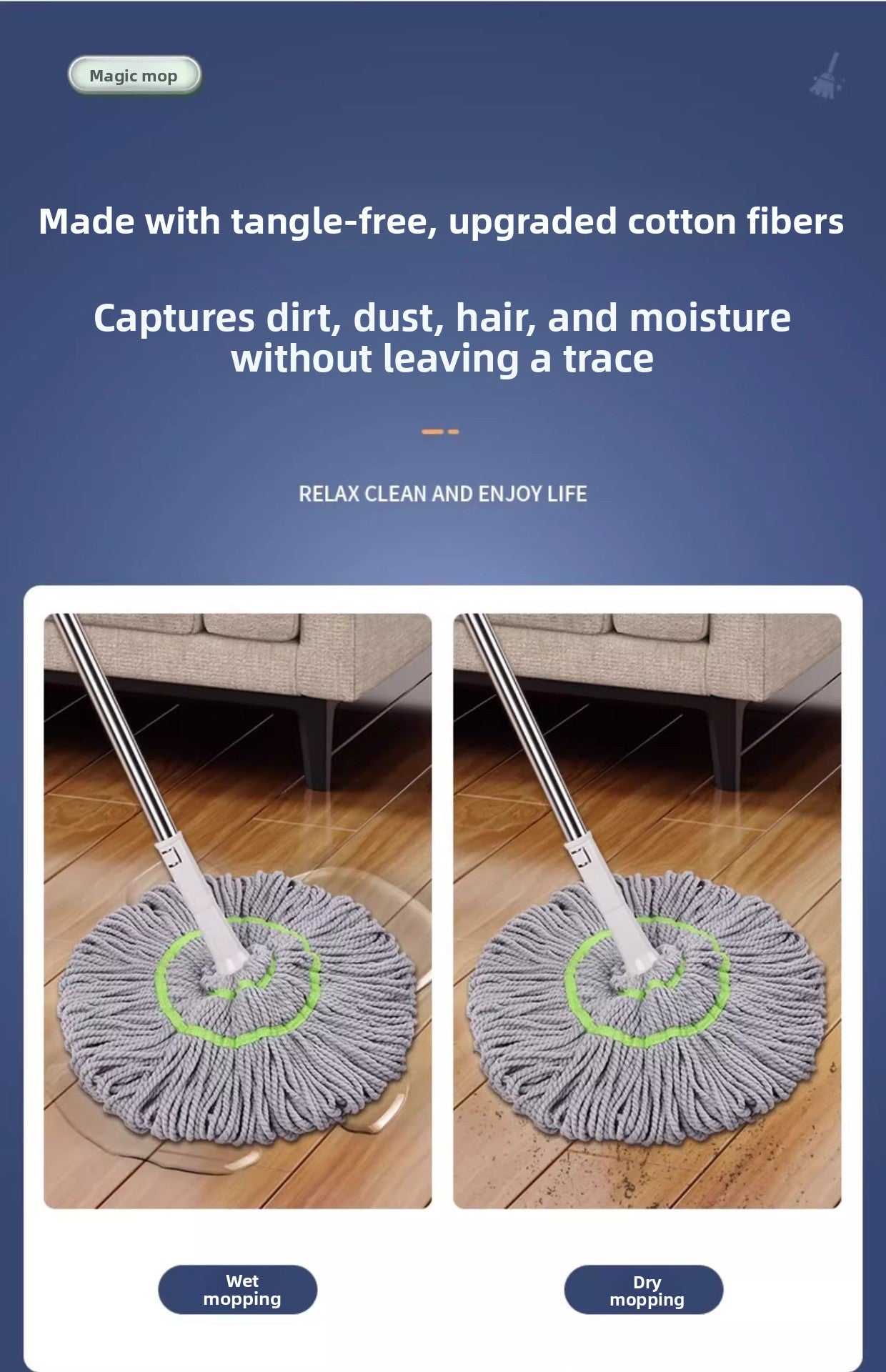 2025 New Model Mop Hands-Free Self-Wringing Household One-Push Clean Rotating Lazy Mop Automatic Water-Removing Floor Mop