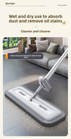 Chenille Hands-Free Mop 45CM Flat Mop Dry and Wet Dual-Use Lazy Household Large Floor Mop with Foldable Bucket