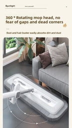 Chenille Hands-Free Mop 45CM Flat Mop Dry and Wet Dual-Use Lazy Household Large Floor Mop with Foldable Bucket