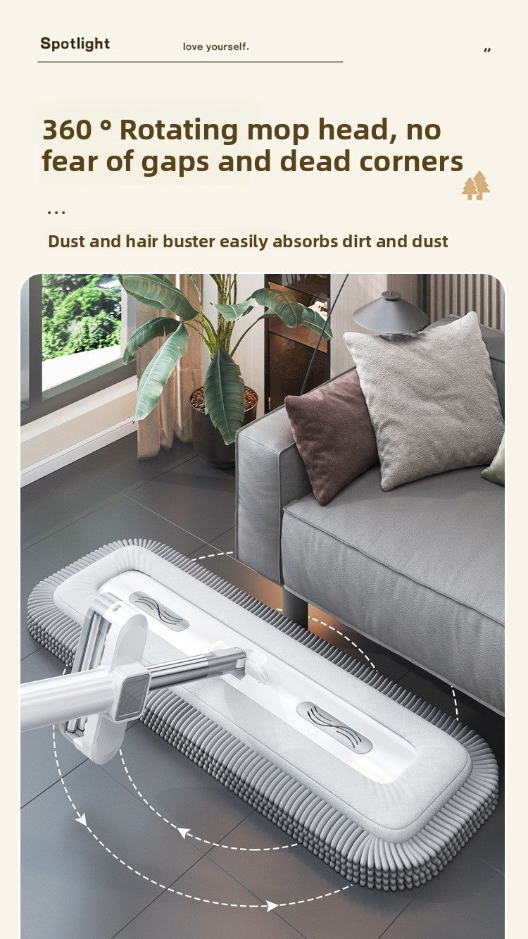Chenille Hands-Free Mop 45CM Flat Mop Dry and Wet Dual-Use Lazy Household Large Floor Mop with Foldable Bucket