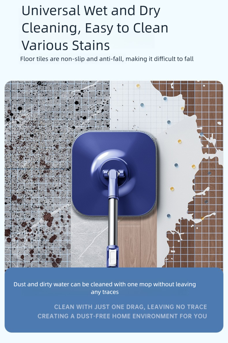 Dual-use Rotating Mop with Wet and Dry Function, Hands-Free Washing, Household Mop Bucket with Automatic Spin-Dry, Lazy Mop