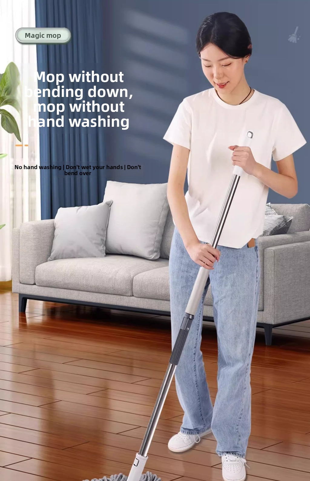 2025 New Model Mop Hands-Free Self-Wringing Household One-Push Clean Rotating Lazy Mop Automatic Water-Removing Floor Mop