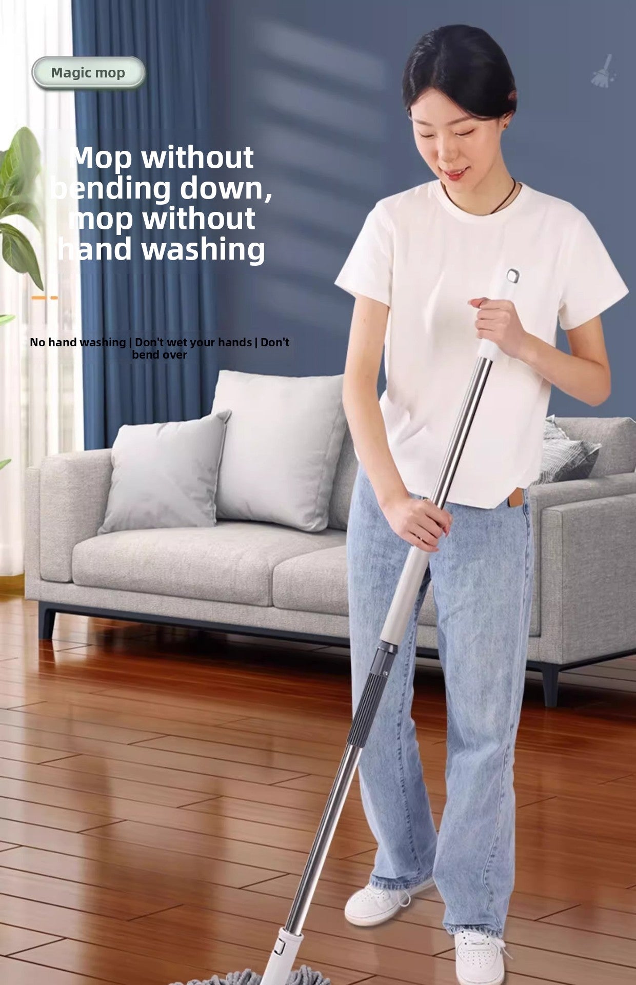 2025 New Model Mop Hands-Free Self-Wringing Household One-Push Clean Rotating Lazy Mop Automatic Water-Removing Floor Mop