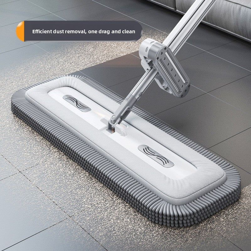 Chenille Hands-Free Mop 45CM Flat Mop Dry and Wet Dual-Use Lazy Household Large Floor Mop with Foldable Bucket