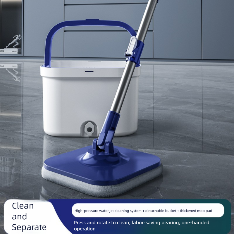 Dual-use Rotating Mop with Wet and Dry Function, Hands-Free Washing, Household Mop Bucket with Automatic Spin-Dry, Lazy Mop