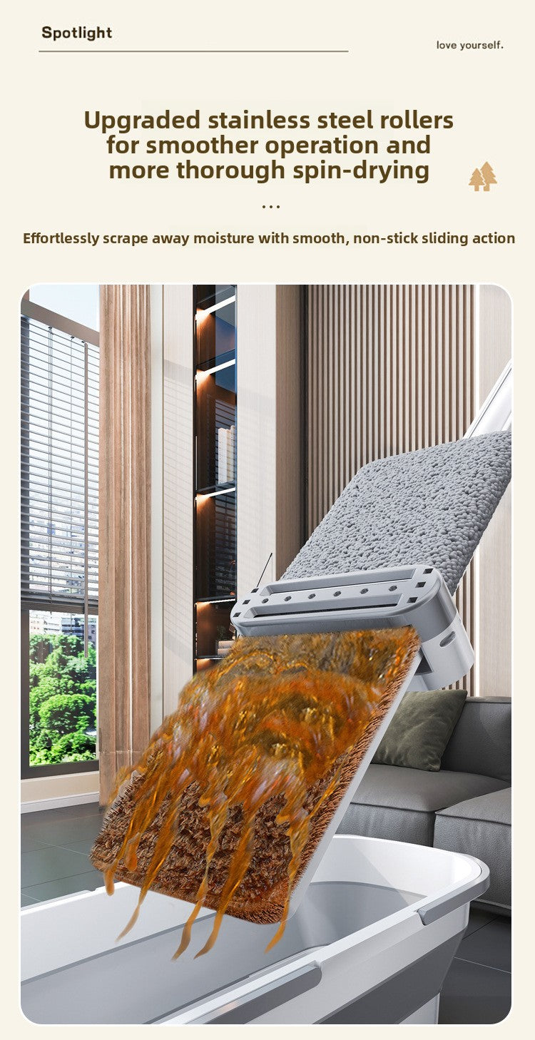 Chenille Hands-Free Mop 45CM Flat Mop Dry and Wet Dual-Use Lazy Household Large Floor Mop with Foldable Bucket