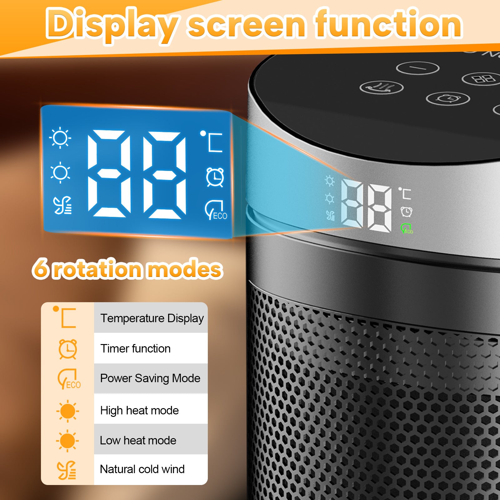 Cross-Border New Model Warm Air Blower Household Touch Screen Remote Control Heater Desktop Electric Heater Small Sun Heater