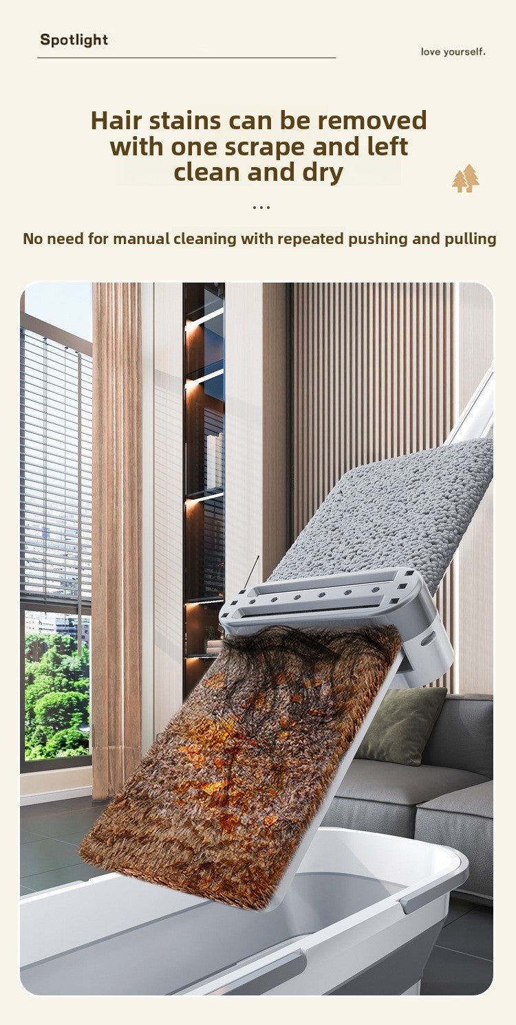 Chenille Hands-Free Mop 45CM Flat Mop Dry and Wet Dual-Use Lazy Household Large Floor Mop with Foldable Bucket