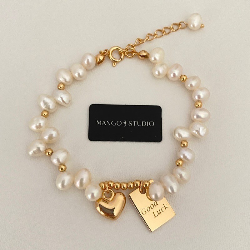 Pearl-like Heart-shaped Metal Tag Bracelet - Noble & Elegant