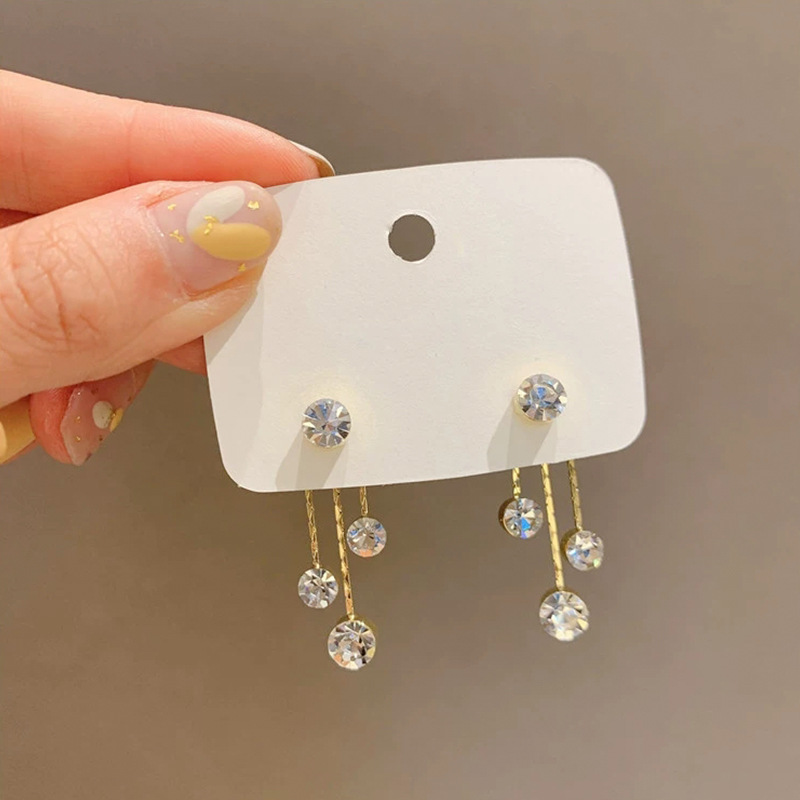 Elegant Crystal Tassel Earrings for Women - Sparkling Gold - Plated Drop Earrings with Rhinestones, Perfect for Party & Daily Wear