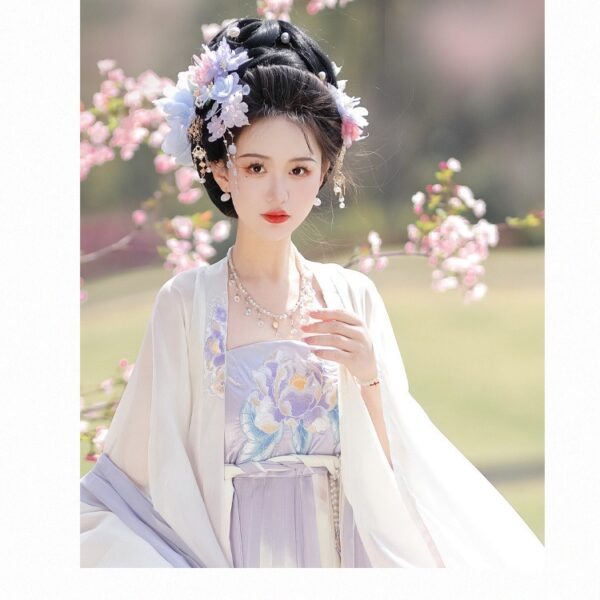 Purple Hanfu with Embroidery - One-Piece Cheongsam and Oversized Sleeve Shirt