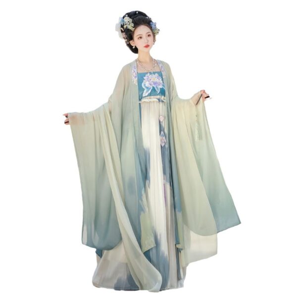 Purple Hanfu with Embroidery - One-Piece Cheongsam and Oversized Sleeve Shirt